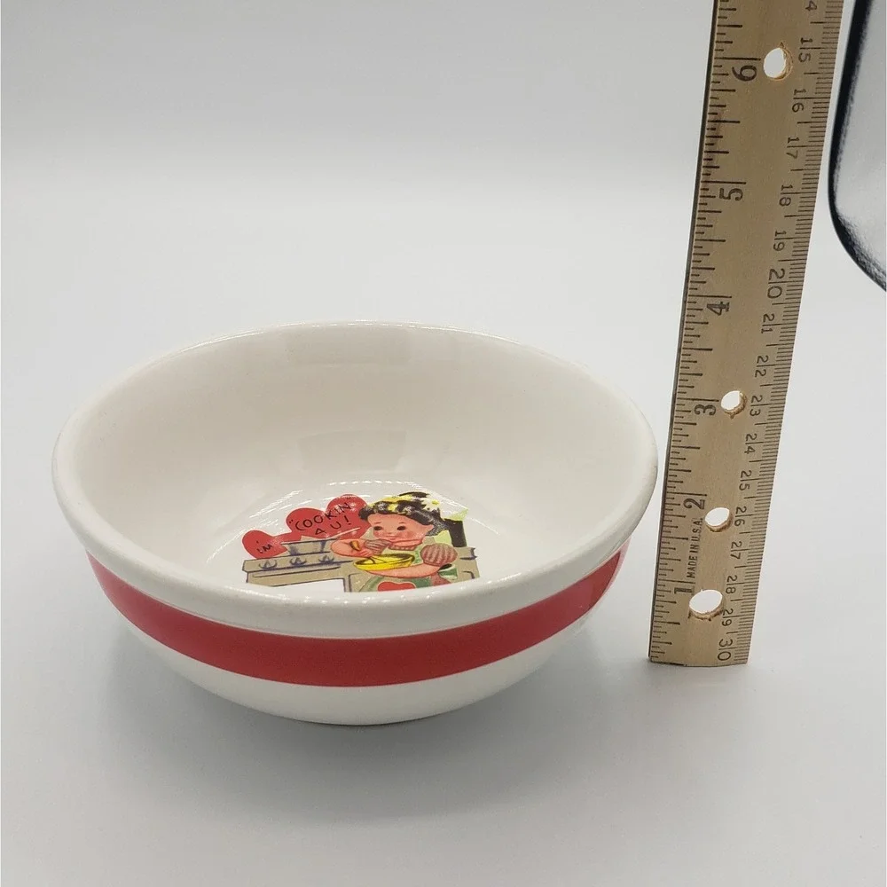 Vintage Valentine's Y2K Rosanna Studio Kitschy Retro Girl Baking Stoneware Bowl‎